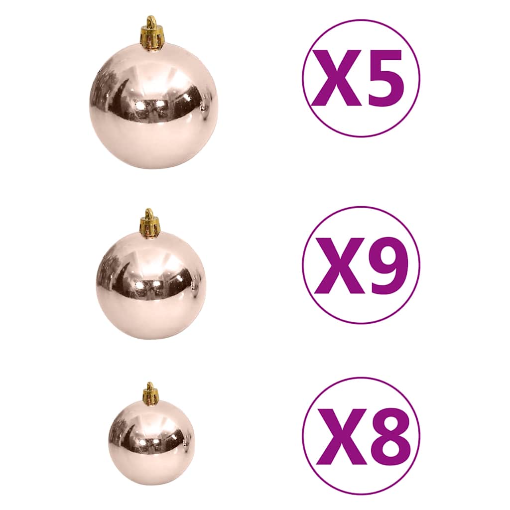 60 részes rózsaarany karácsonyi gömbszett csúccsal+150 LED-del