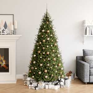 vidaXL 120-dijelni set božićnih kuglica i vrh 300 LED ružičasto zlatne