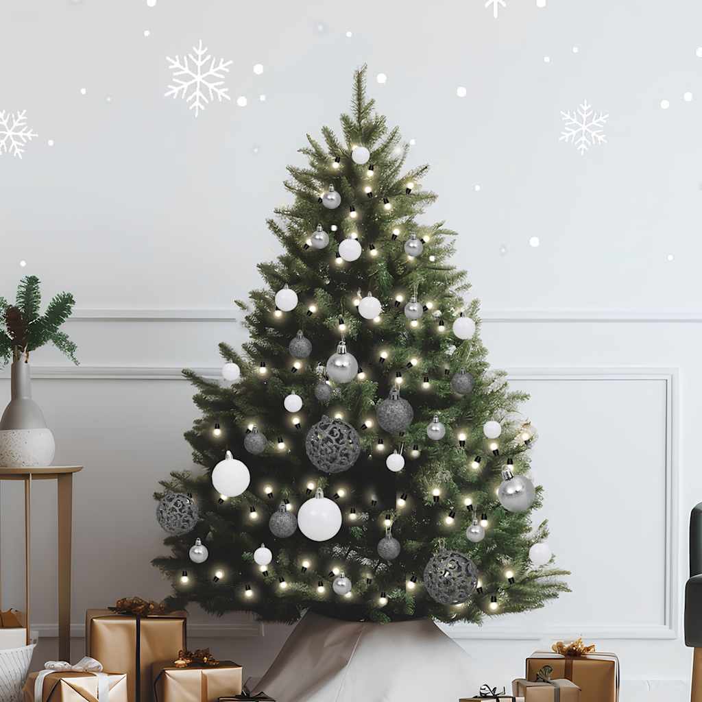 vidaXL 61-delige Kerstballenset met piek en 150 LED's wit en grijs afbeelding