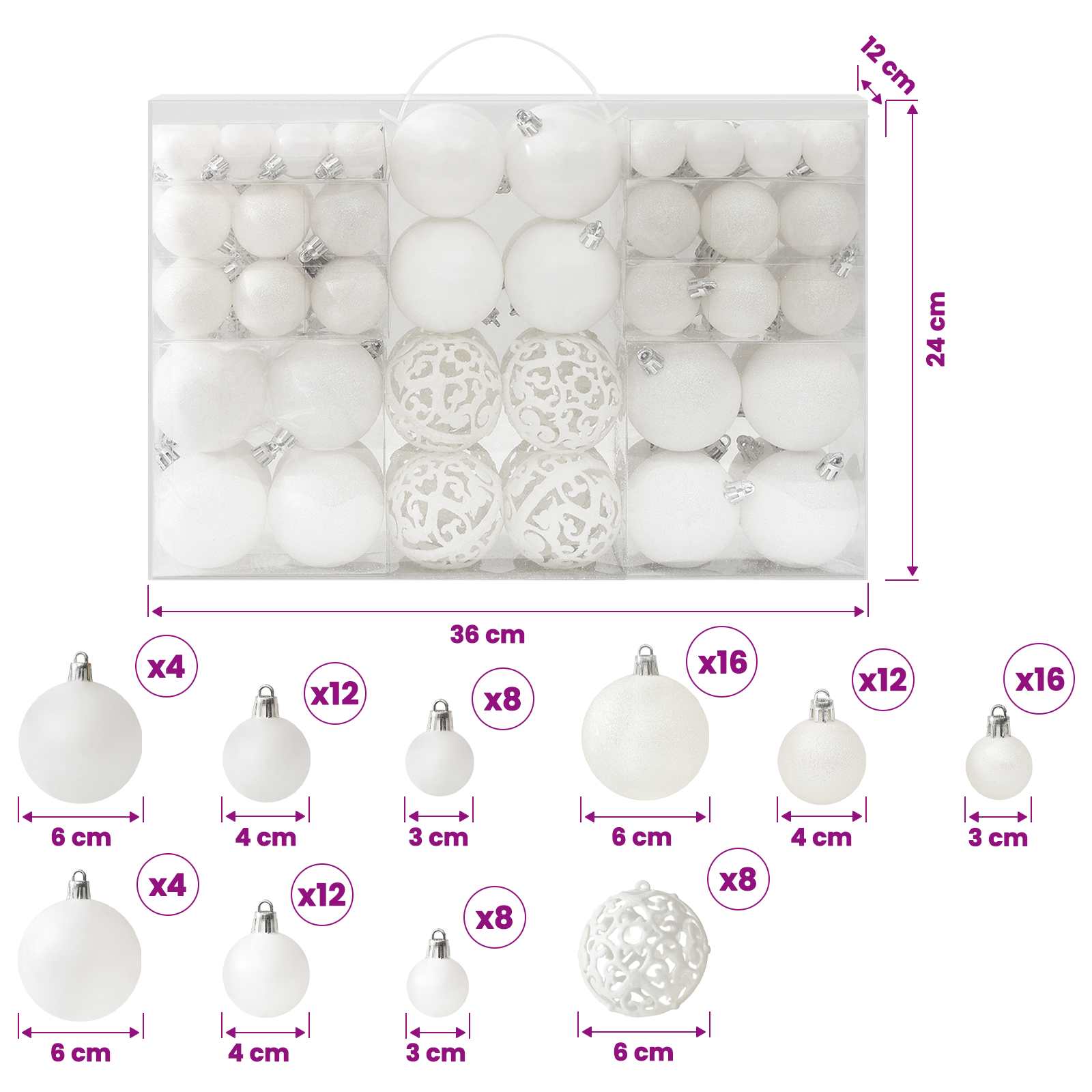 vidaXL 100-delige Kerstballenset wit