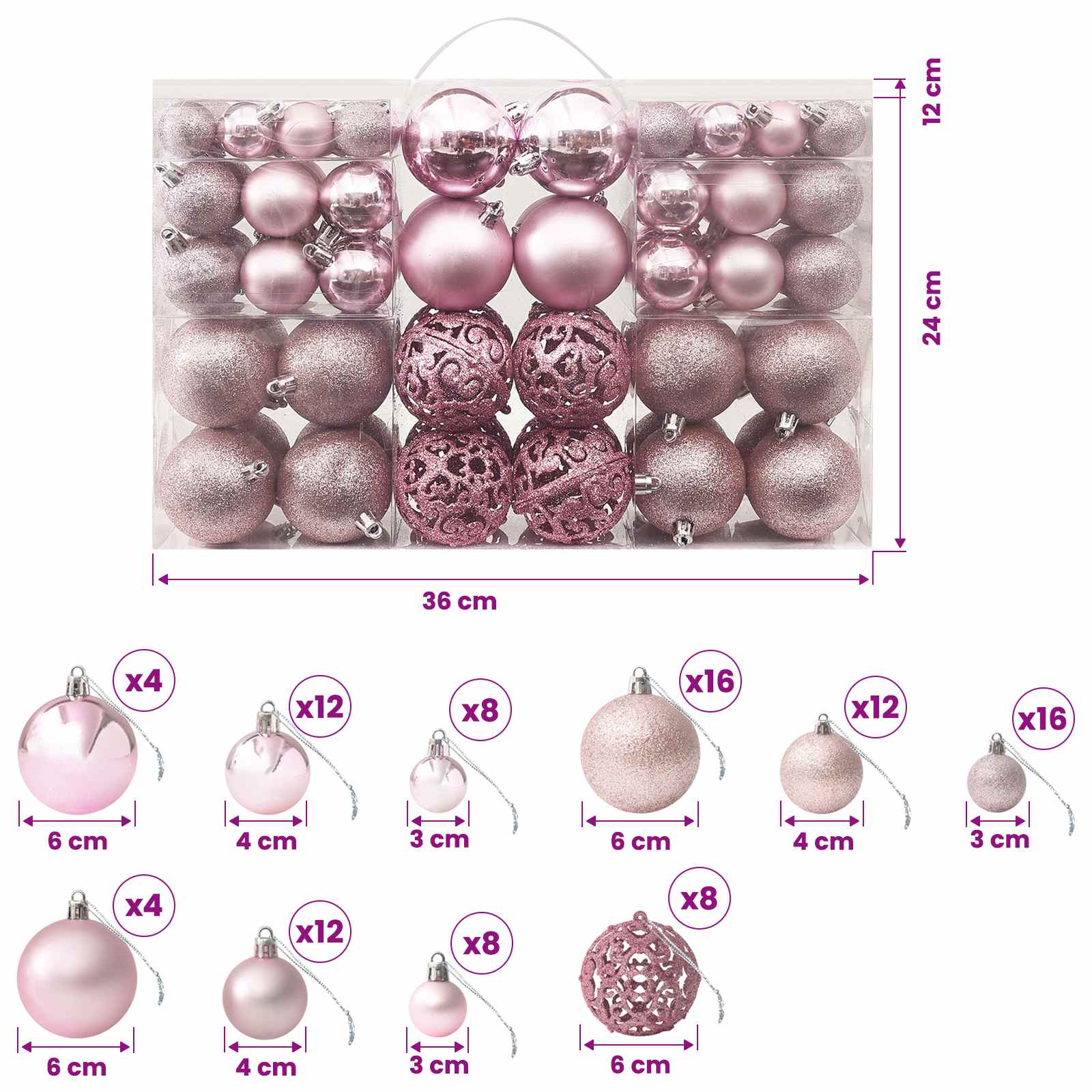 vidaXL 100-delige Kerstballenset roze