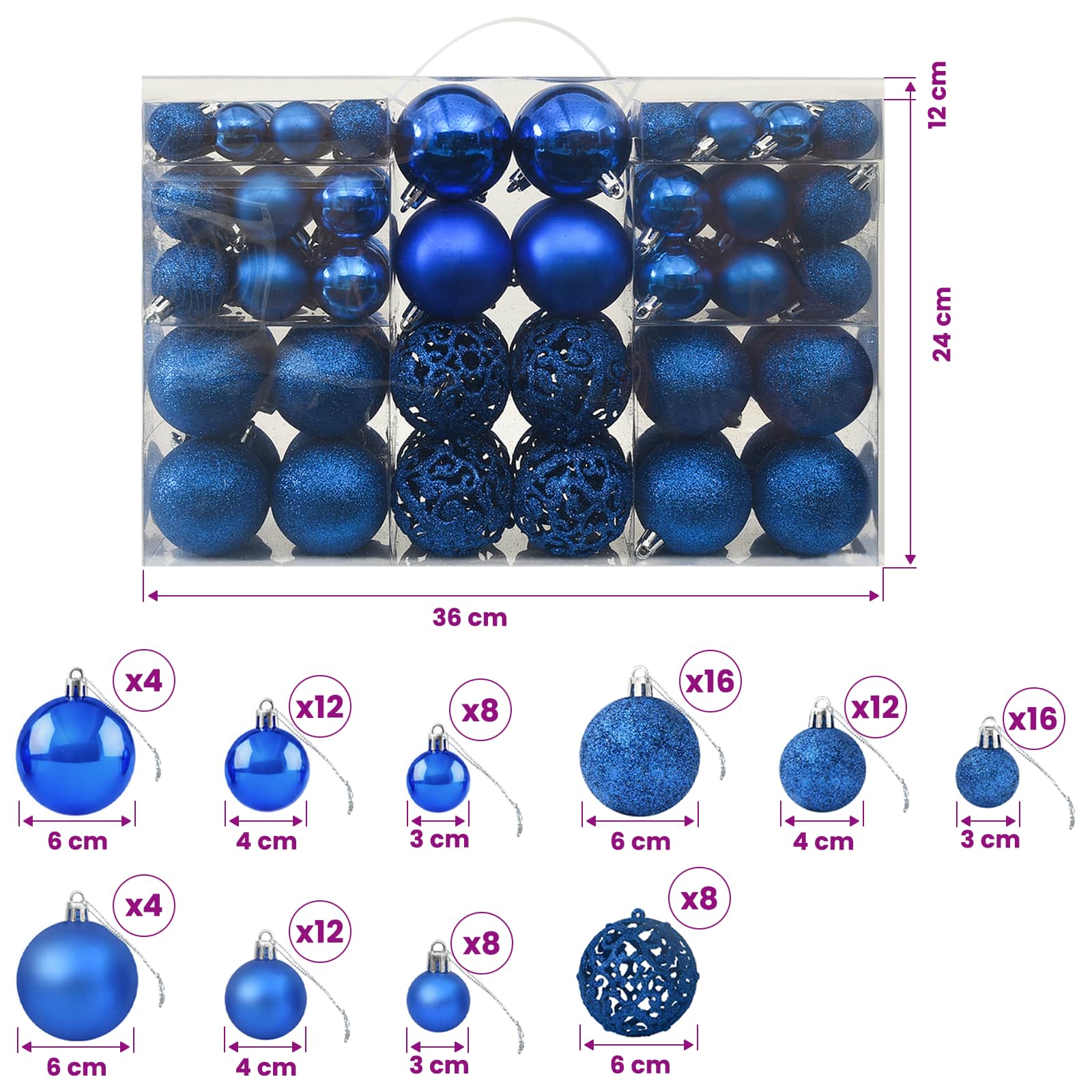 vidaXL 100-delige Kerstballenset blauw