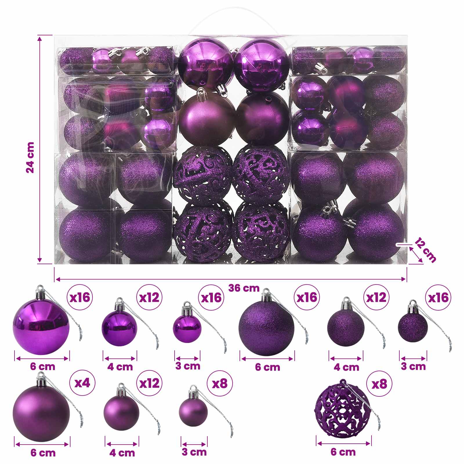 vidaXL 100-tlg. Weihnachtskugel-Set Lila – Bild 6