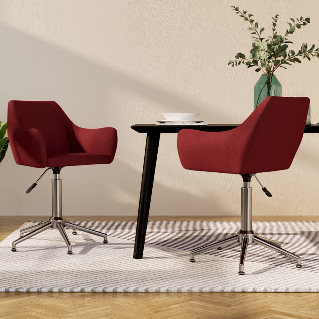 vidaXL Cadeiras de jantar giratórias 2 pcs tecido vermelho tinto