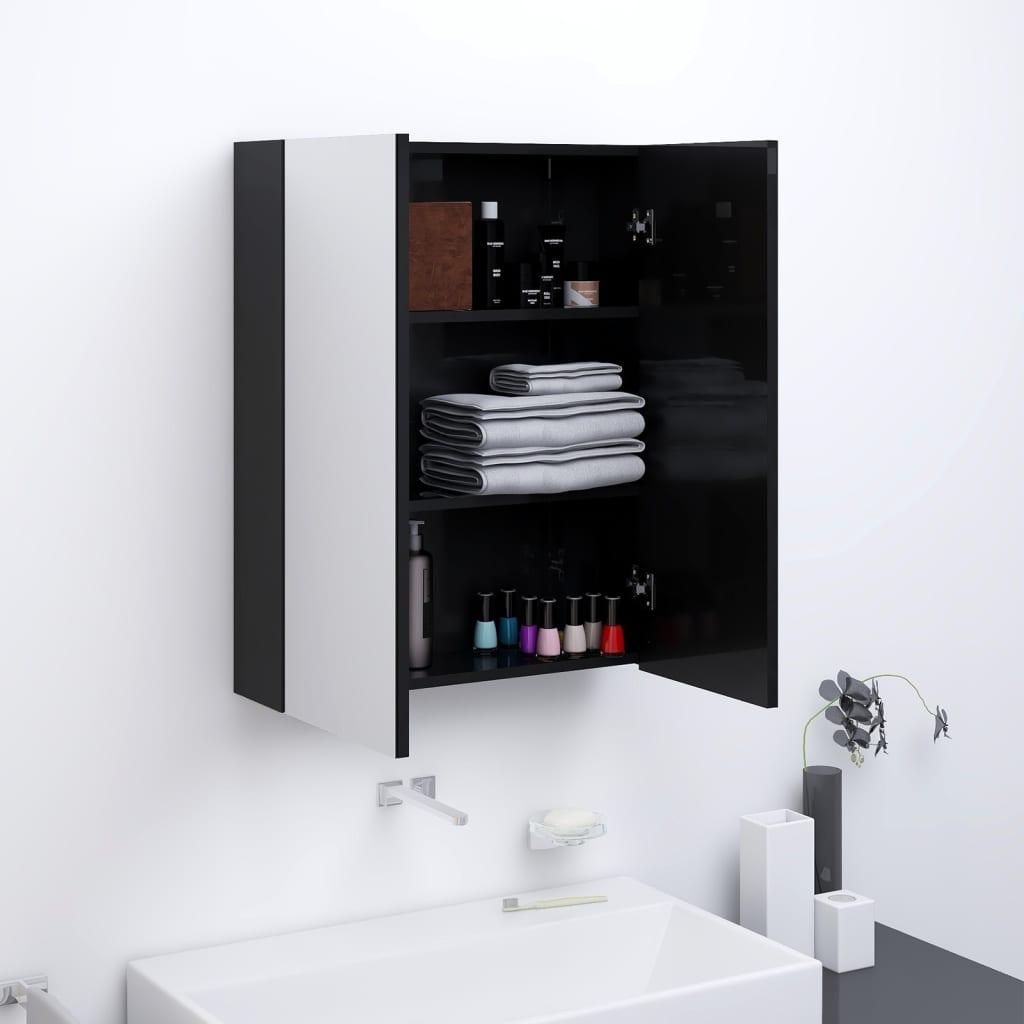 vidaXL badeværelsesskab med spejl 60x15x75 cm MDF skinnende sort