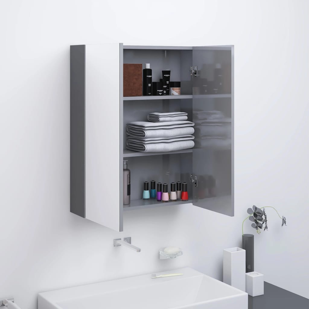 Badkamerkast met spiegel 60x15x75 cm glanzend grijs Décor 24