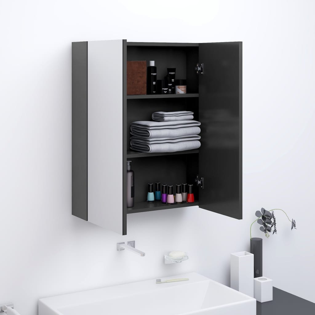vidaXL badeværelsesskab med spejl 60x15x75 cm MDF grå