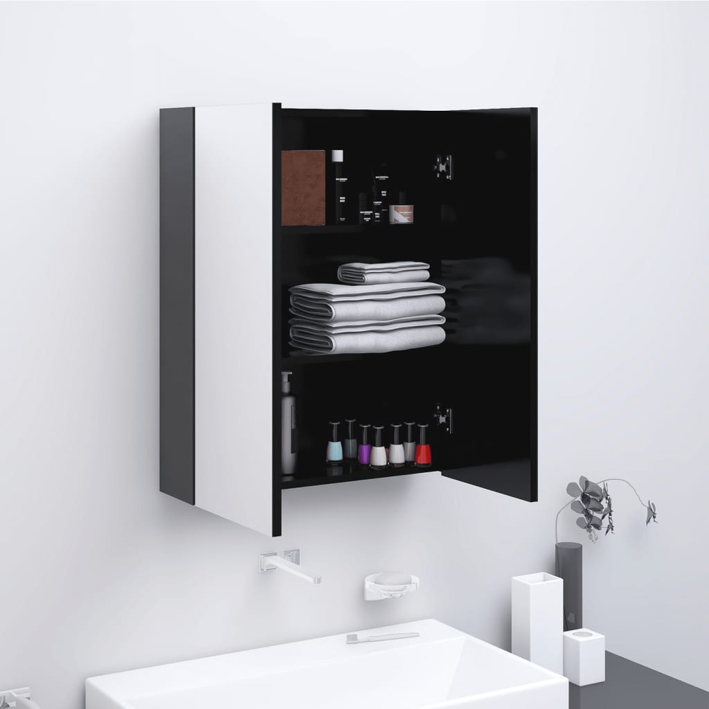 Badkamerkast met spiegel 60x15x75 cm MDF antracietkleurig