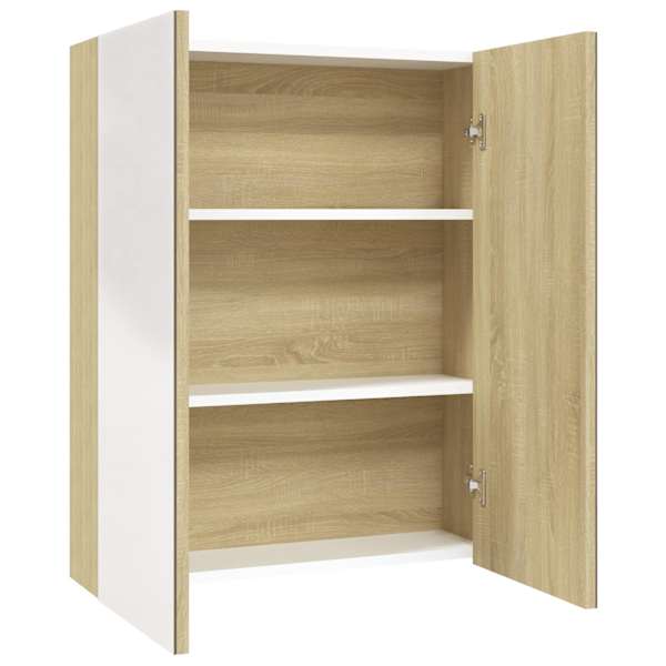 vidaXL vannitoa peegelkapp, 60 x 15 x 75 cm, MDF, valge ja tamm