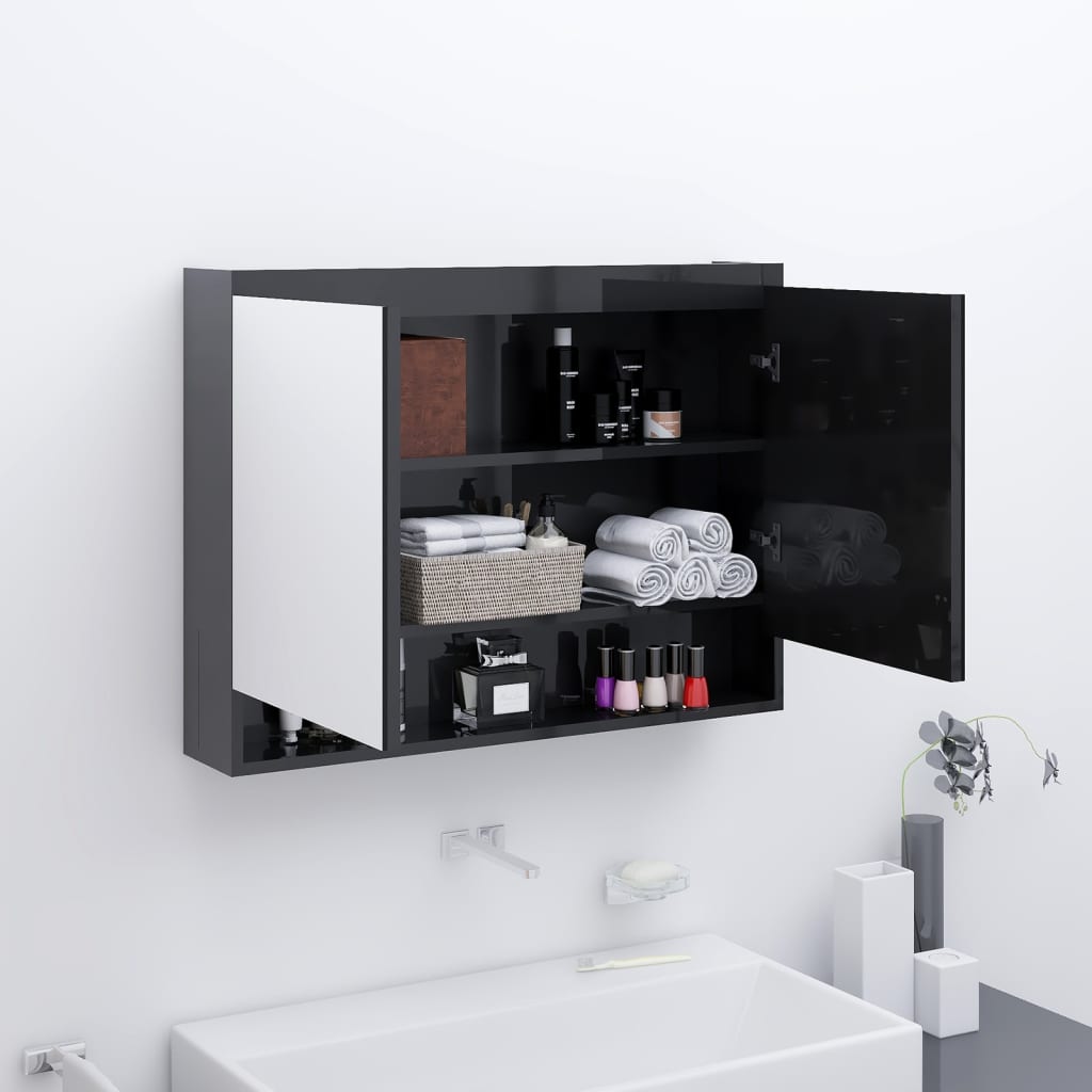 Koupelnová skříňka se zrcadlem 80 x 15 x 60 cm MDF zářivě černá