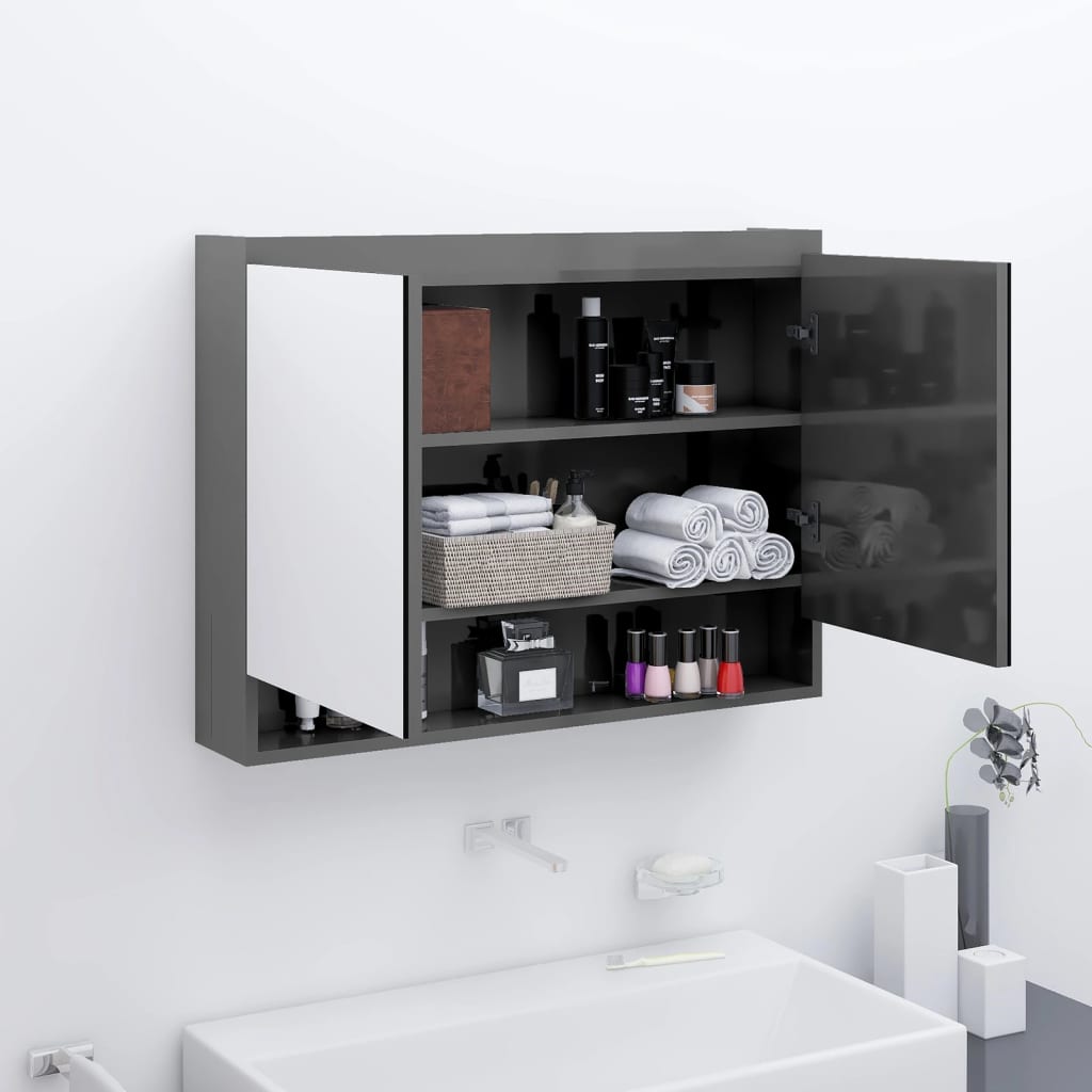 vidaXL badeværelsesskab med spejl 80x15x60 cm MDF blank grå