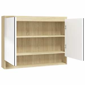 vidaXL vannitoa peegelkapp, 80 x 15 x 60 cm, MDF, valge ja tamm