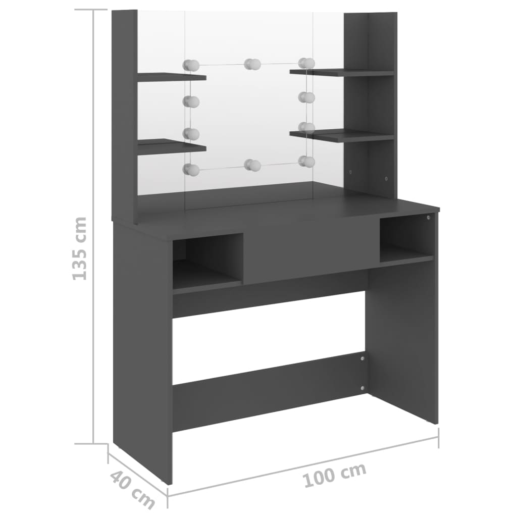 Kosmetický stolek s LED světly 100 x 40 x 135 cm MDF šedý