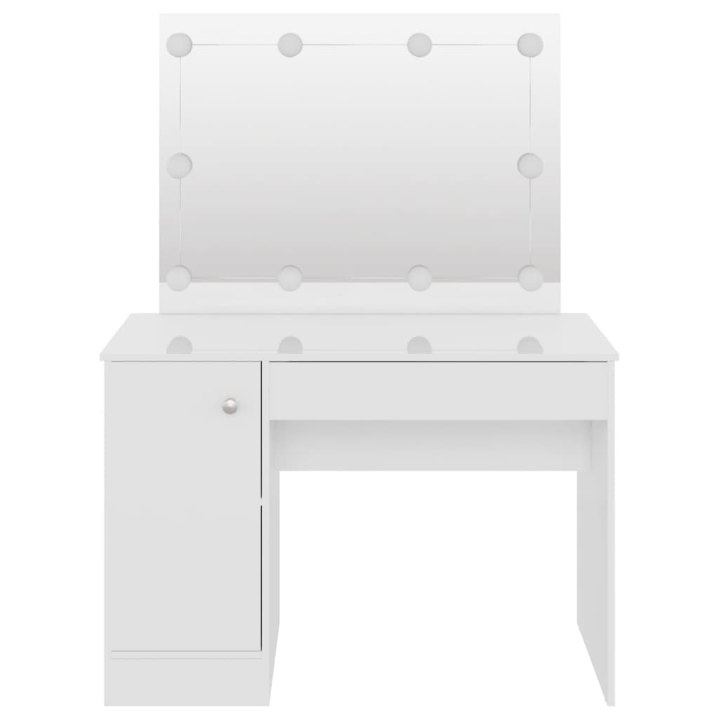 vidaXL Meikkipöytä LED-valoilla 110x55x145 cm MDF kiiltävä valkoinen