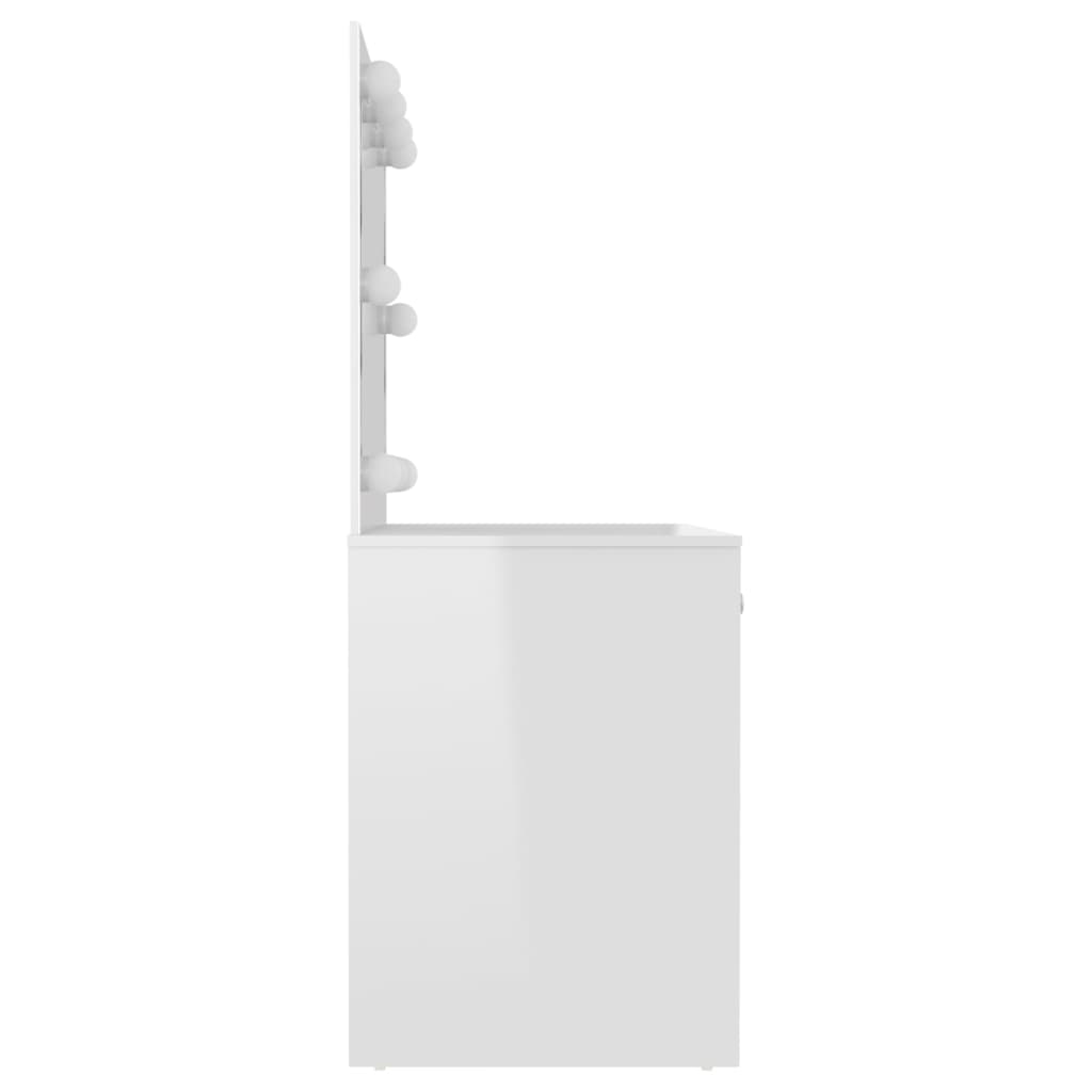  Toaletný stolík s LED svetlami 110x55x145 cm MDF lesklý biely