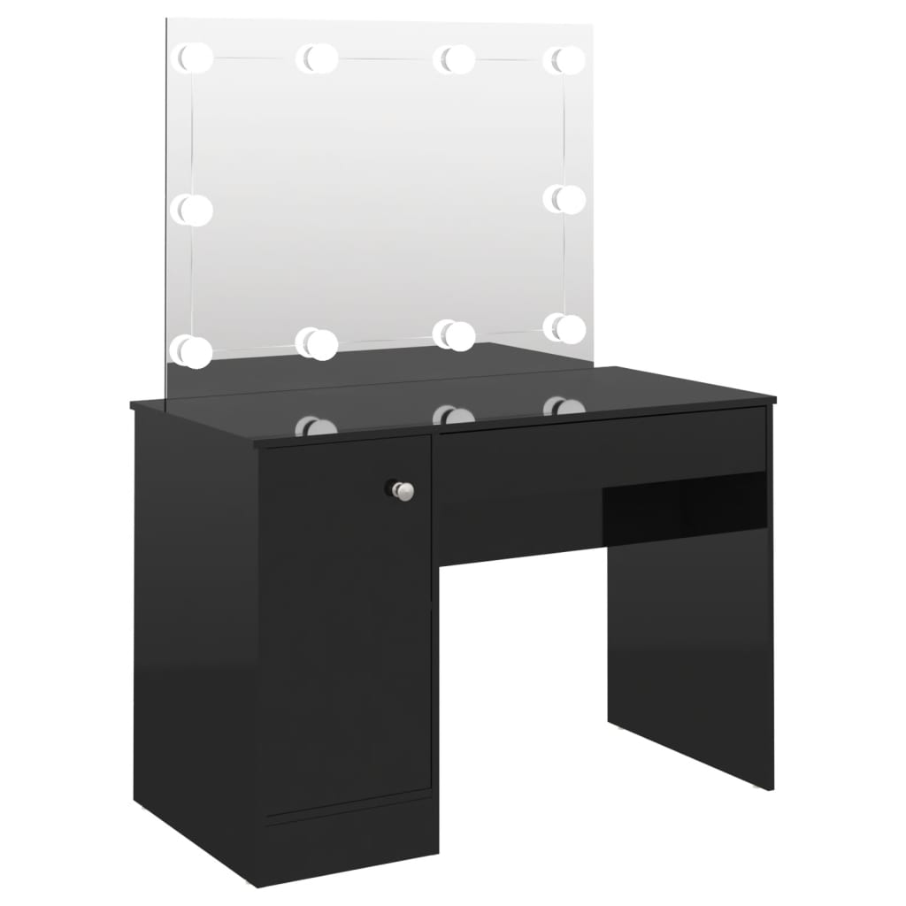 Toaletní stolek s LED světly 110 x 55 x 145 cm MDF zářivě černý