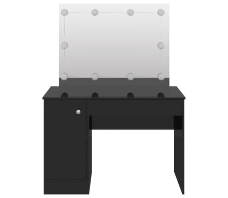 vidaXL Toaletna mizica z LED lučkami 110x55x145 cm MDF sijoče črna