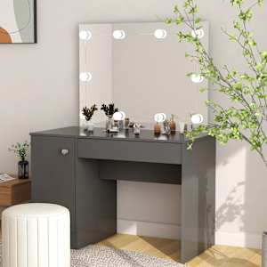 Toaletna mizica z LED lučkami 110x55x145 cm MDF siva