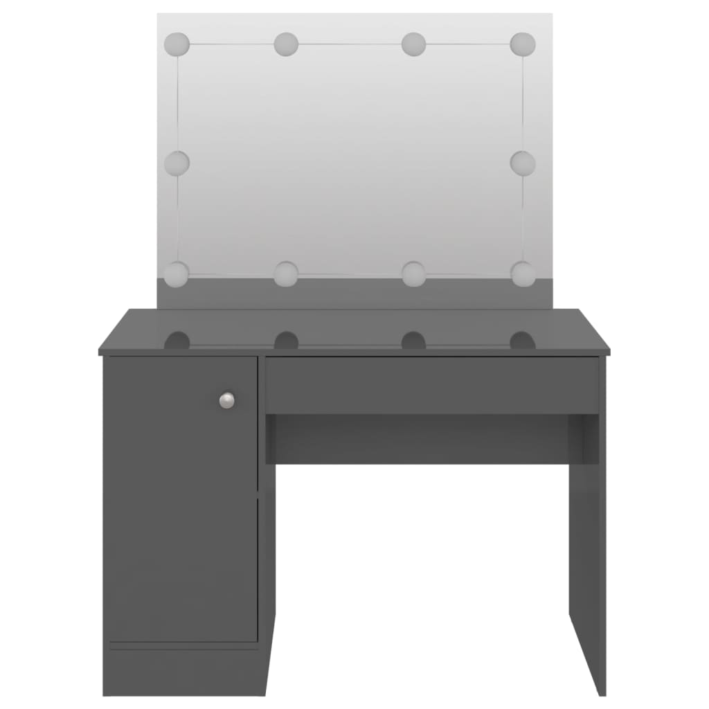 vidaXL Sminkbord med LED-belysning 110x55x145 cm MDF glänsande grå