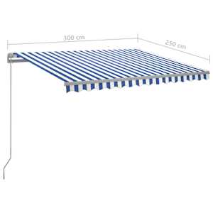 Ručně zatahovací markýza s LED světlem 300 x 250 cm modrobílá - obrázek 7