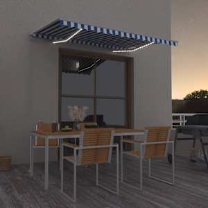 Ručně zatahovací markýza s LED světlem 300 x 250 cm modrobílá - obrázek 1