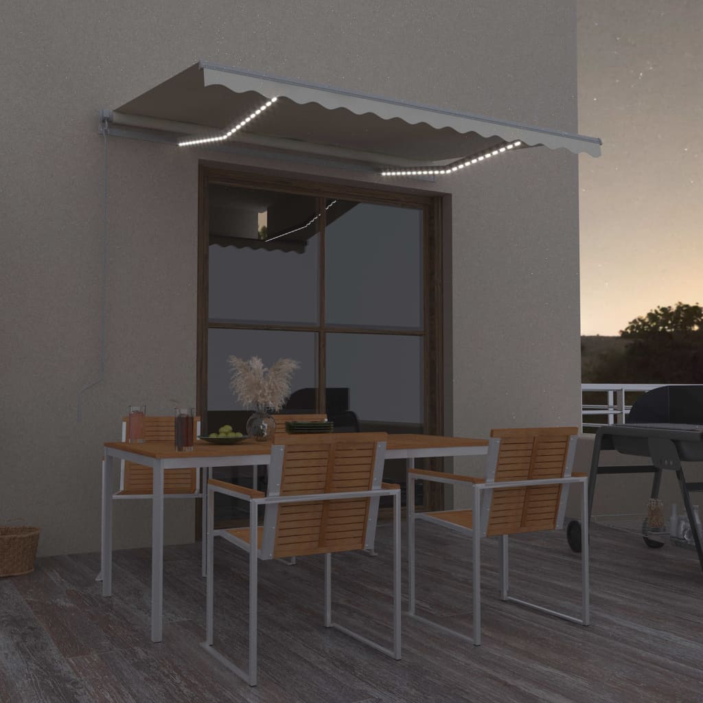 vidaXL Copertină retractabilă manual cu LED, crem, 300x250 cm