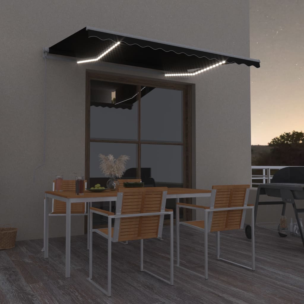 vidaXL Copertină retractabilă manual cu LED, antracit, 300x250 cm