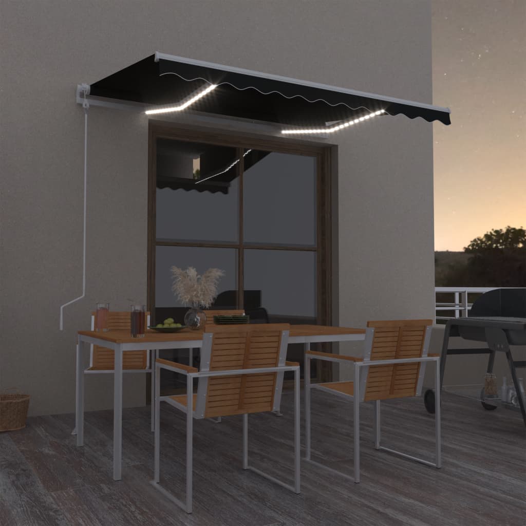 vidaXL Copertină retractabilă senzor vânt & LED, antracit, 300x250 cm