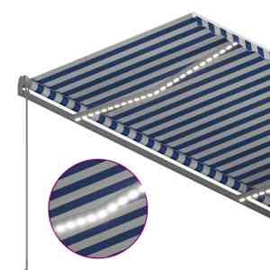 Ručně zatahovací markýza s LED světlem 350 x 250 cm modrobílá - obrázek 5
