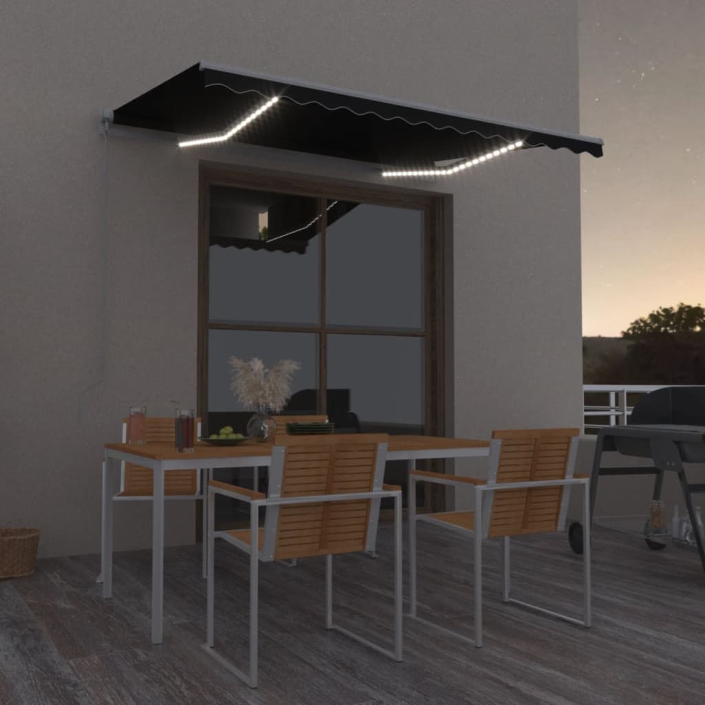 vidaXL Copertină retractabilă manual cu LED, antracit, 350x250 cm