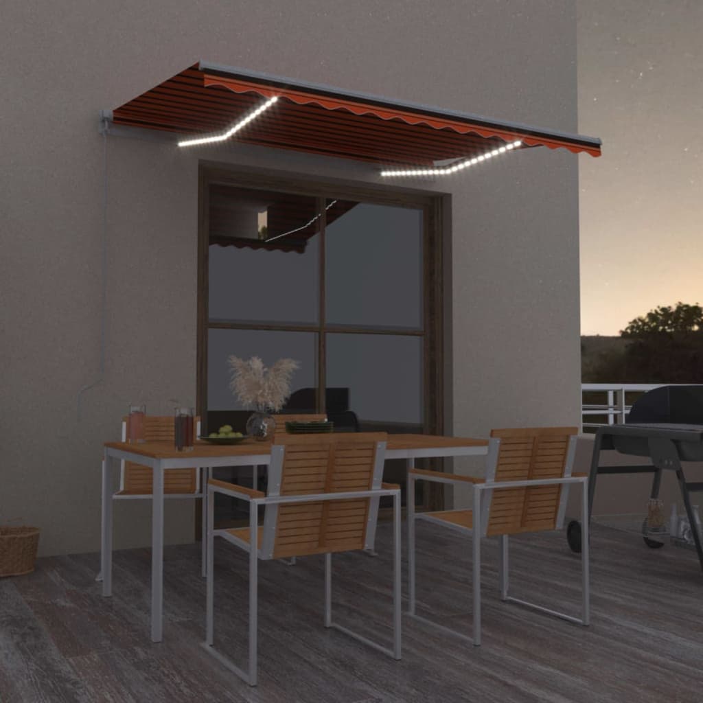 vidaXL Copertină retractabilă manual LED, portocaliu/maro, 350x250 cm