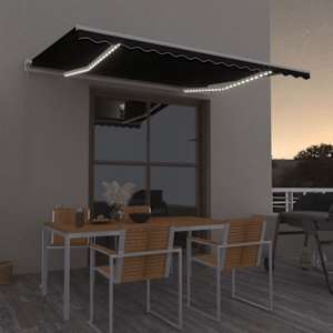 Ručně zatahovací markýza s LED světlem 400 x 300 cm antracitová - obrázek 1