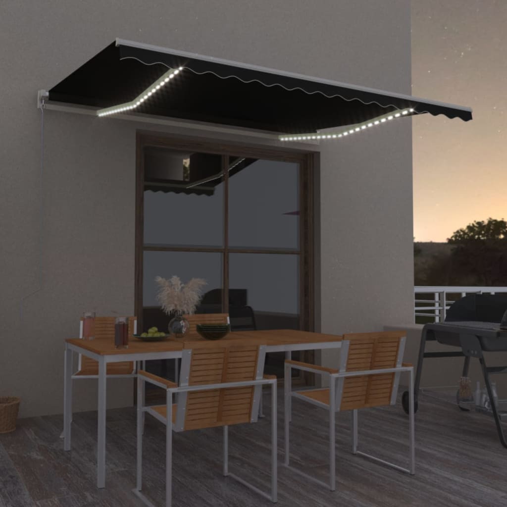 vidaXL Copertină retractabilă manual cu LED, antracit, 450x300 cm