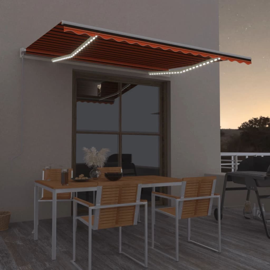 vidaXL Copertină retractabilă manual cu LED portocaliu&maro 450x300 cm