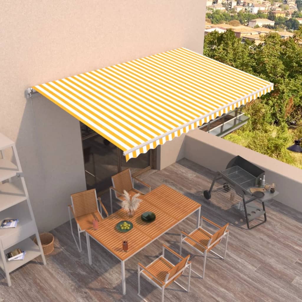 vidaXL Copertină retractabilă manual, galben și alb, 500x300 cm