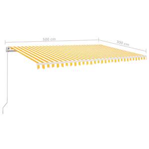Ručně zatahovací markýza s LED světlem 500 x 300 cm žlutobílá - obrázek 7