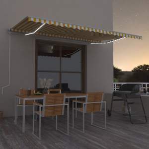 Ručně zatahovací markýza s LED světlem 500 x 300 cm žlutobílá - obrázek 1