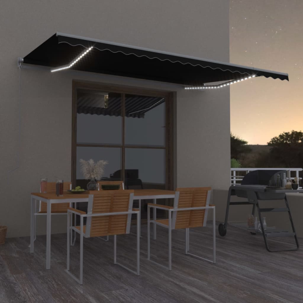 vidaXL Copertină retractabilă manual cu LED, antracit, 500x300 cm