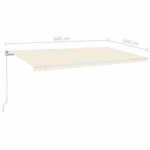 Ročno zložljiva tenda z LED lučmi 600x300 cm krem - slika 7