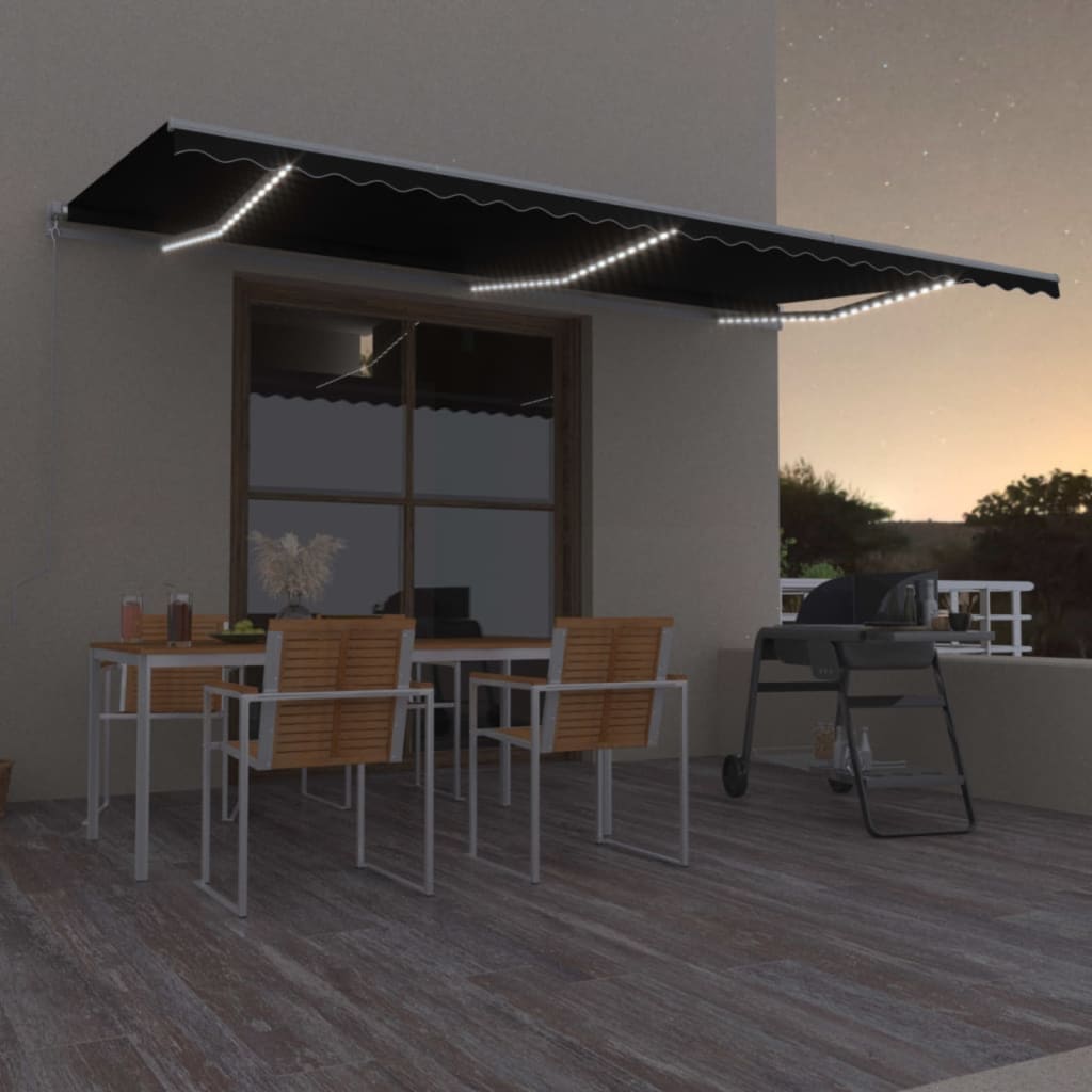 vidaXL Copertină retractabilă manual cu LED, antracit, 600x300 cm