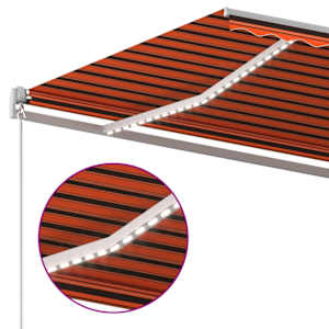 Ročno zložljiva tenda z LED lučmi 600x300 cm oranžna in rjava - slika 5