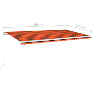 Ročno zložljiva tenda z LED lučmi 600x300 cm oranžna in rjava - slika 7