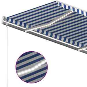 Ručně zatahovací markýza s LED světlem 450 x 350 cm modrobílá - obrázek 5