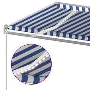 Ručně zatahovací markýza s LED světlem 500 x 350 cm modrobílá - obrázek 4