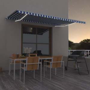 Ručně zatahovací markýza s LED světlem 500 x 350 cm modrobílá - obrázek 1