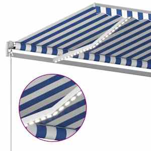 Ručně zatahovací markýza s LED světlem 600 x 350 cm modrobílá - obrázek 4