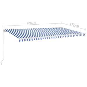 Ručně zatahovací markýza s LED světlem 600 x 350 cm modrobílá - obrázek 6