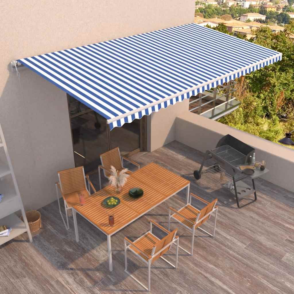 vidaXL Automaattisesti sisäänkelattava markiisi 600x350 cm sinivalk.