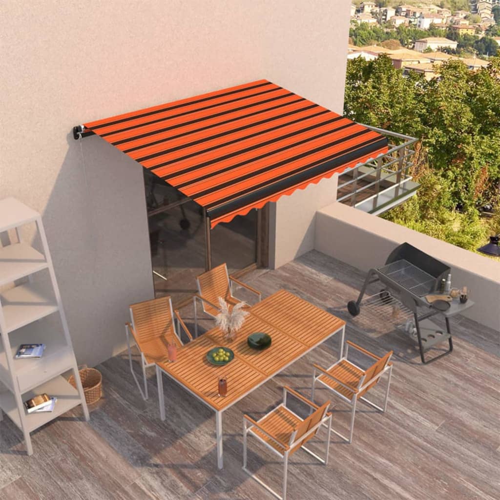 Toldo retráctil manual naranja y marrón 300x250 cm