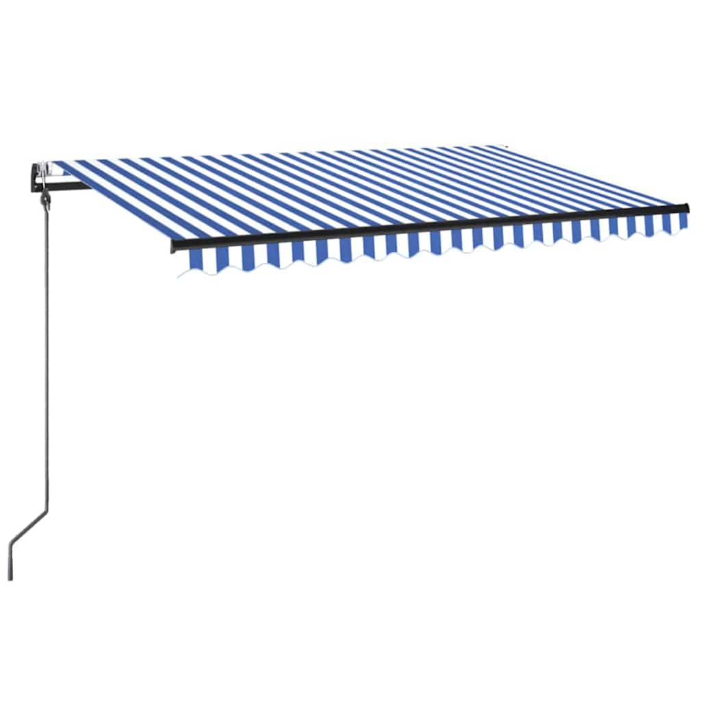 vidaXL Automatická markíza, LED a senzor vetra 300x250 cm, modrá/biela